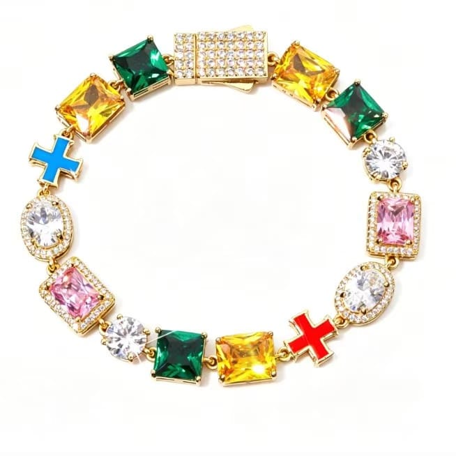 Colorful zircon hip-hop style bracelet, crafted by Gardira, featuring vibrant stones and a stylish design for trendy wristwear.