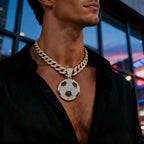 Gardira 18-inch full-diamond football pendant necklace with sparkling diamond details on a silver chain.