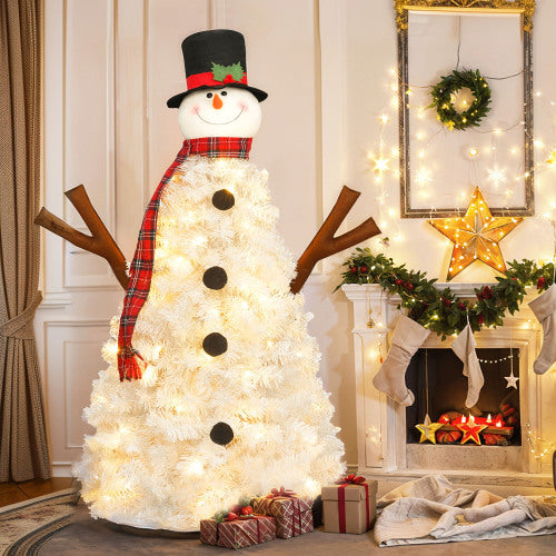 Decorative snowman tree with lights