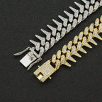 Gardira fully iced-out spiked thorn Cuban link bracelet with punk and hip-hop style, featuring bold, shiny metallic design.