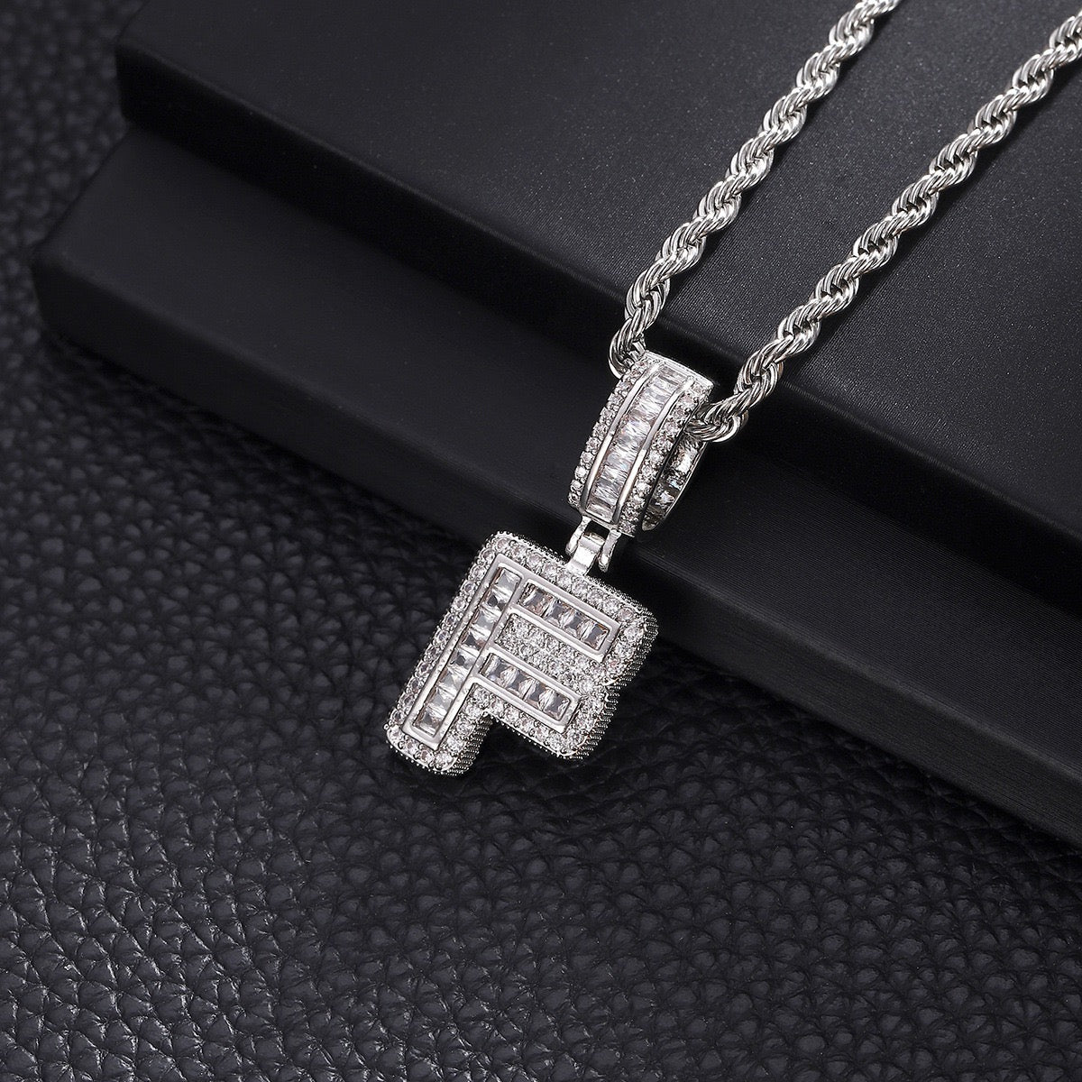 Gold-plated initial letter pendant necklace with CZ diamonds, hip hop style chain for men and women by Gardira.