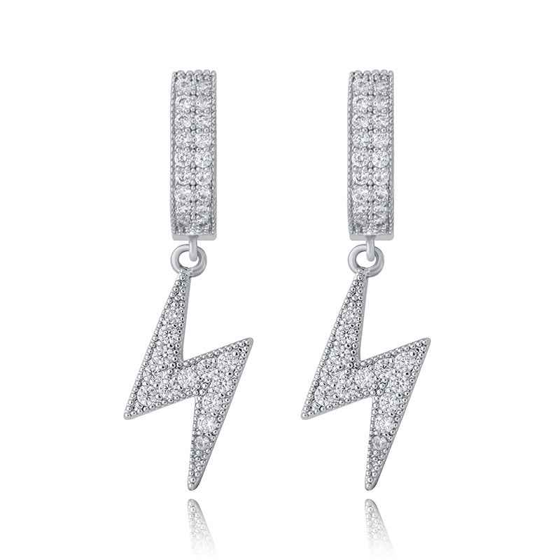 Lightning Bolt Stud Earrings – Full Cubic Zirconia Hip Hop Minimalist Unisex Jewelry