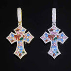 24inch 3mm Colored gemstone wheat ear cross pendant necklace