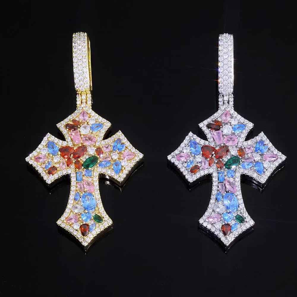 24inch 3mm Colored gemstone wheat ear cross pendant necklace