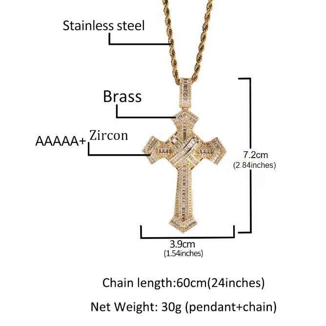 3mm 24inch Ice flower cross necklace