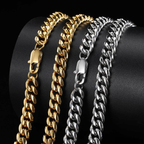 Men’s cuban link chain necklace square buckle titanium steel hip hop style