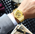Mens triangle skeleton automatic mechanical waterproof wristwatch