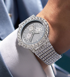 Mens hip hop quartz watch steel band butterfly clasp streetwear style