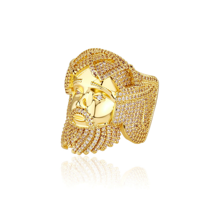 Mens relief portrait ring copper with 5a zircon stylish design