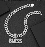 Hip hop BLESS pendant necklace full rhinestone cuban chain streetwear