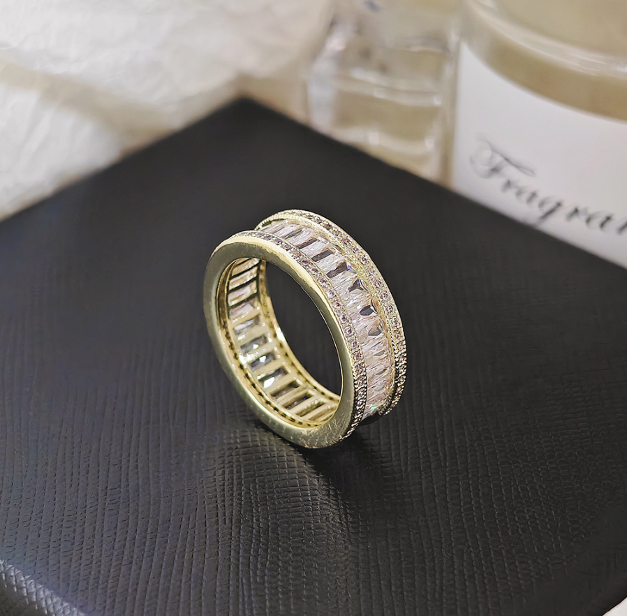 Hip hop full diamond ring electroplated minimalist luxury unisex