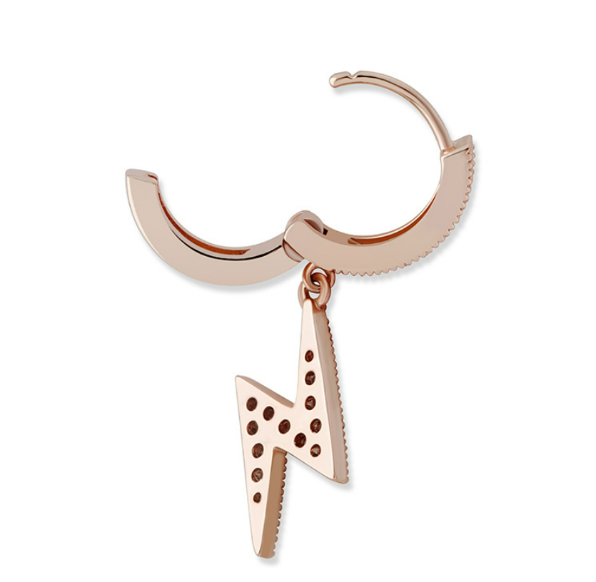 Lightning bolt stud earrings full cubic zirconia hip hop minimalist style