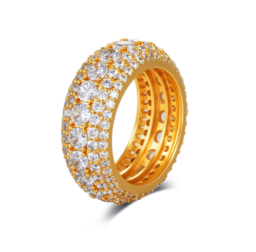 Men’s hip hop copper ring with five rows 5A cubic zirconia