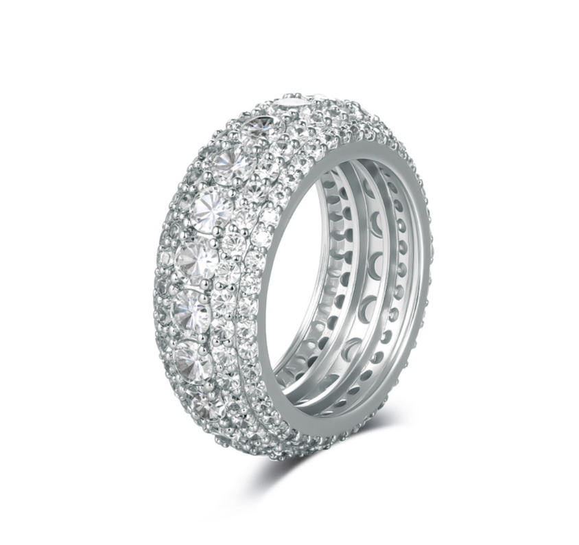 Men’s hip hop copper ring with five rows 5A cubic zirconia