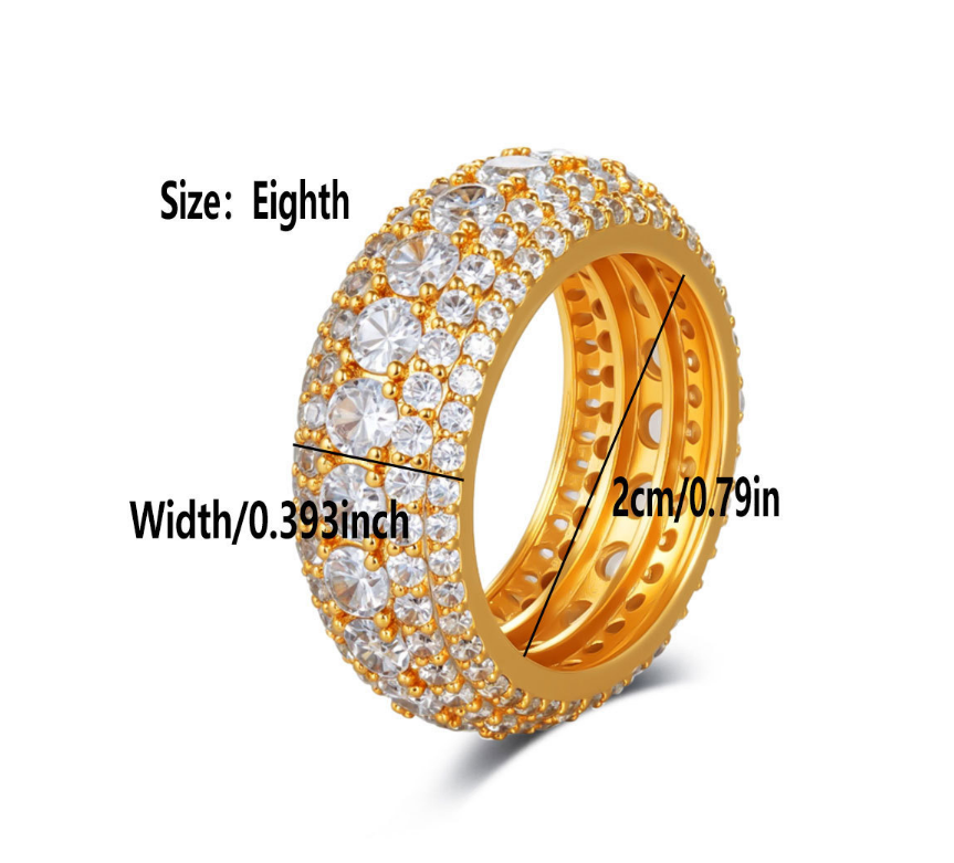 Men’s hip hop copper ring with five rows 5A cubic zirconia