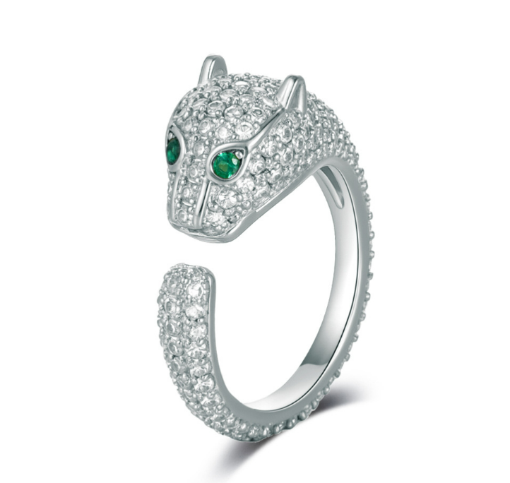 Unisex 18K gold plated leopard head ring with cat’s eye gemstone