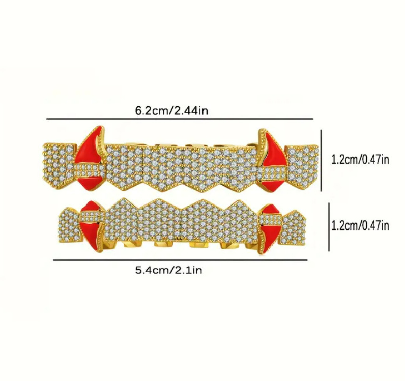 Hip Hop Vampire Fang Grillz – Full Rhinestone Copper-Plated Zircon Dental Jewelry - gardira