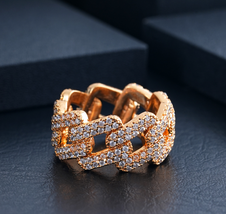Men’s Hip Hop Cuban Link Ring – Gold-Plated Copper Iced Out 5A CZ Bling Ring - gardira