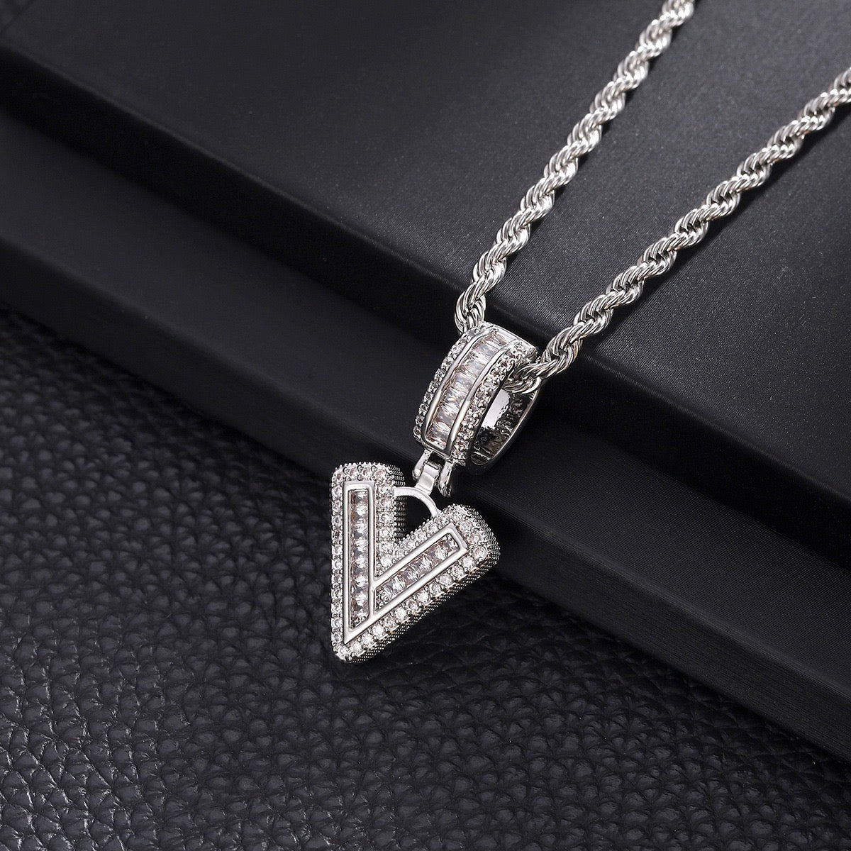 Custom iced out initial letter pendant necklace with CZ diamonds, hip hop style alphabet chain for men and women by Gardira