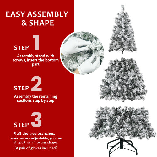 Instructions for assembling a Christmas tree with step-by-step guide and images of the tree being assembled.