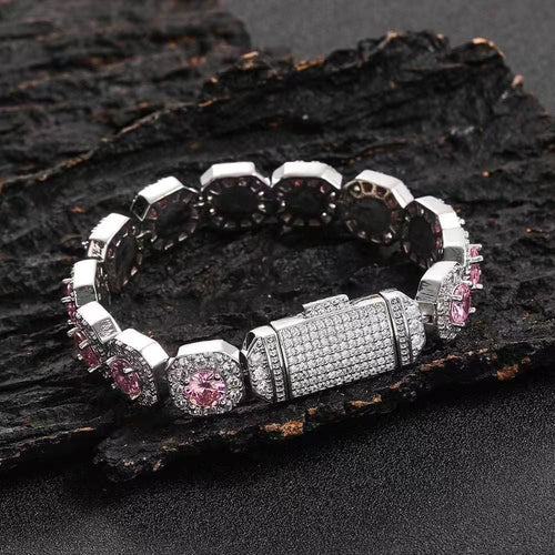 Gardira 12mm flip cover clasp rock candy hip hop bracelet with colorful beads and sturdy metal clasp.