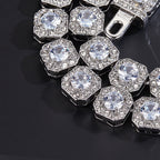 11mm Iced Out Square Rock Sugar Cuban Link Chain - Multicolor CZ Tennis Necklace for Men & Women Hip Hop Jewelry