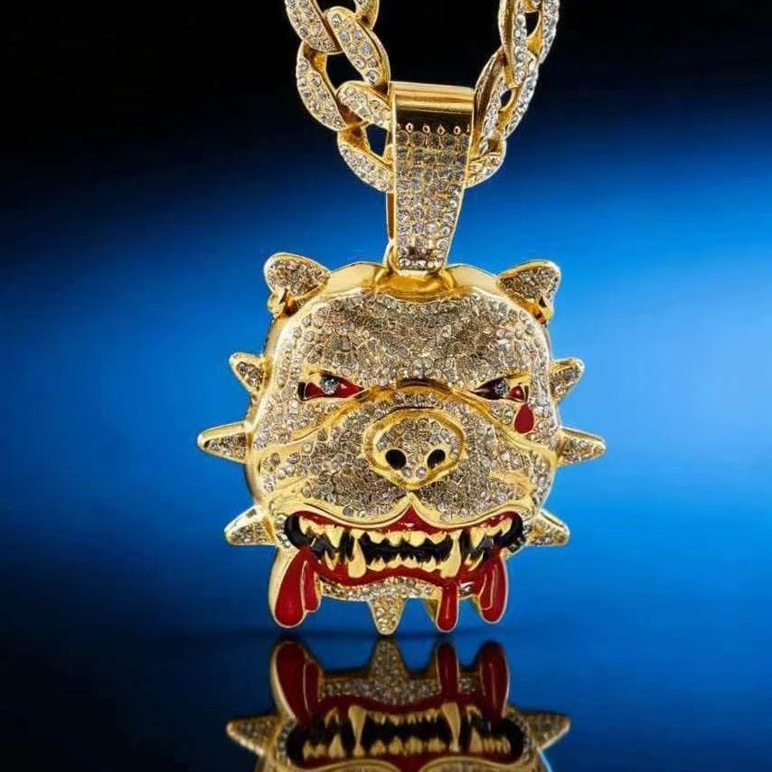 Personalized hip-hop style Bulldog pendant necklace by Gardira featuring a detailed canine design on a chain.
