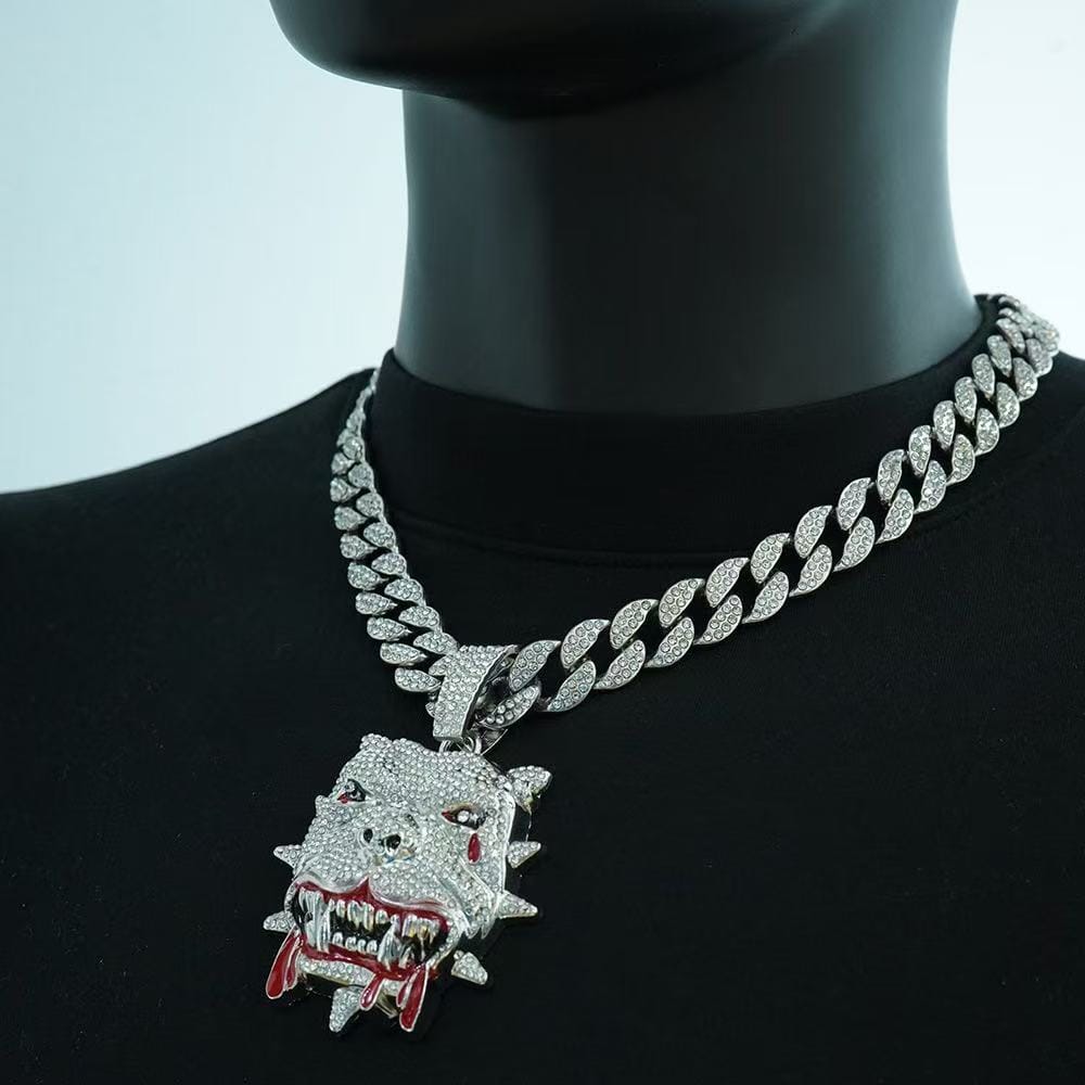 Personalized hip-hop bulldog pendant necklace by Gardira featuring a detailed dog charm on a chain.