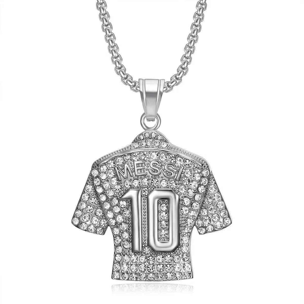 Diamond-studded jersey pendant necklace