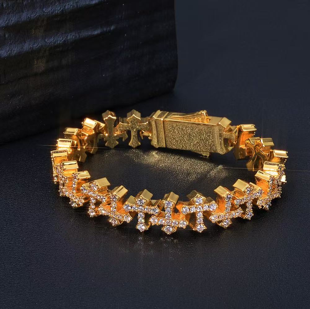 Gardira cross-shaped zirconia bracelet featuring sparkling stones and a sleek silver-tone design.