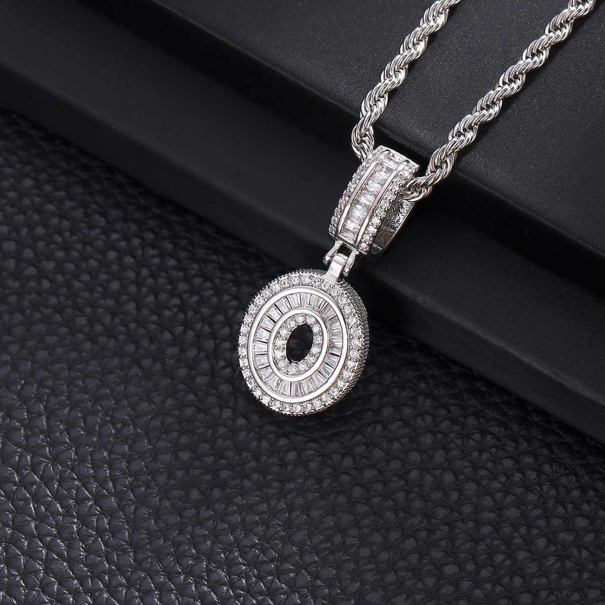 Gardira iced out initial letter pendant necklace with CZ diamonds, stylish alphabet chain for men and women.
