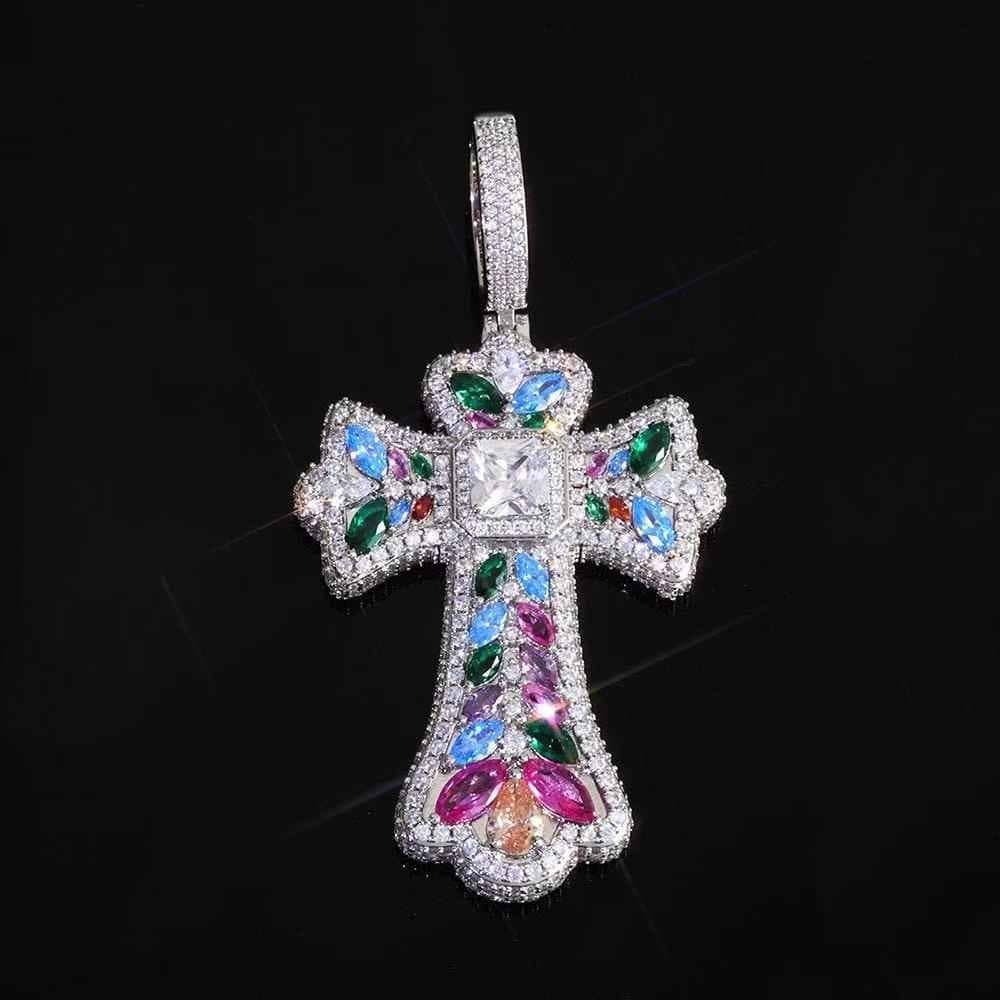24inch 3mm Colored gemstone wheat ear cross pendant necklace