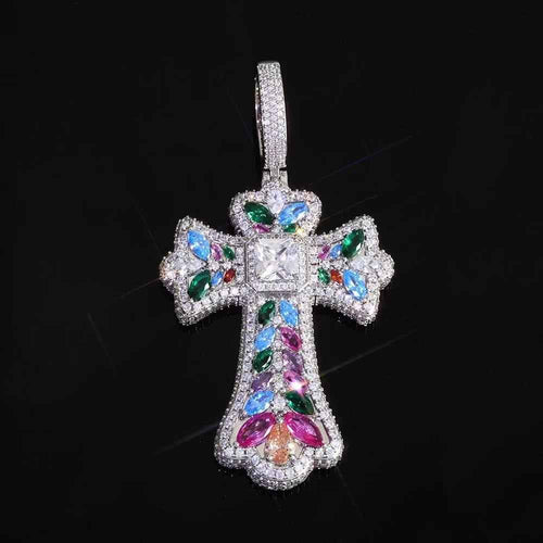 24inch 3mm Colored gemstone wheat ear cross pendant necklace