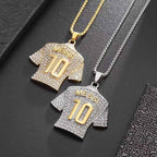 Diamond-studded jersey pendant necklace