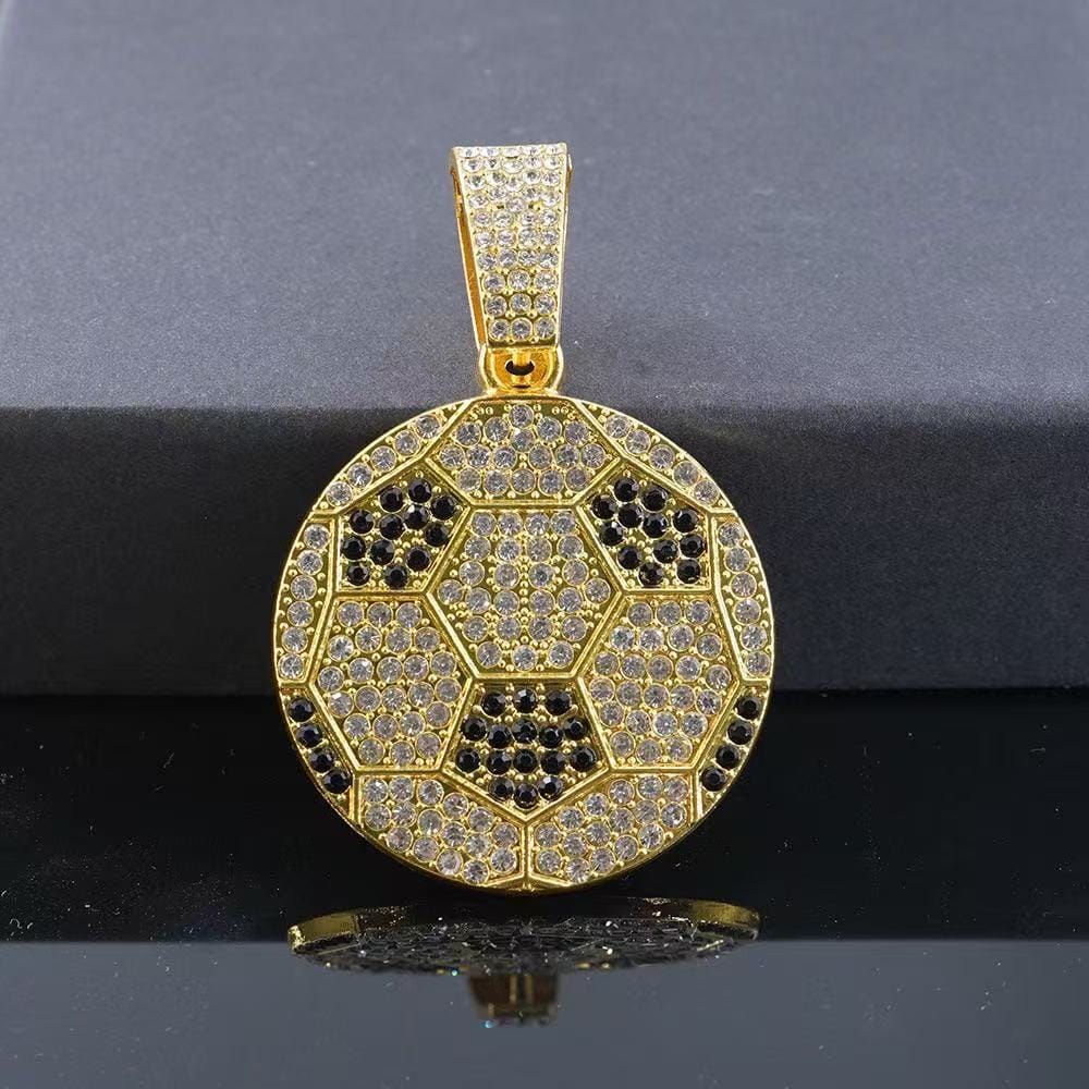 Gardira 18-inch full-diamond football pendant necklace featuring sparkling diamond accents and a sleek silver chain.