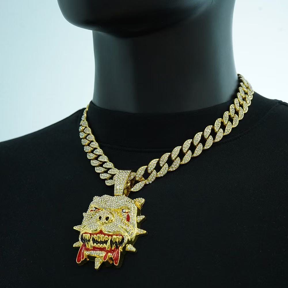 Personalized hip-hop bulldog pendant necklace with custom engraving, featuring a bold, stylish design by Gardira.