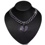 Purple heart-shaped diamond pendant on 18-inch Cuban chain, elegant jewelry necklace by Gardira.