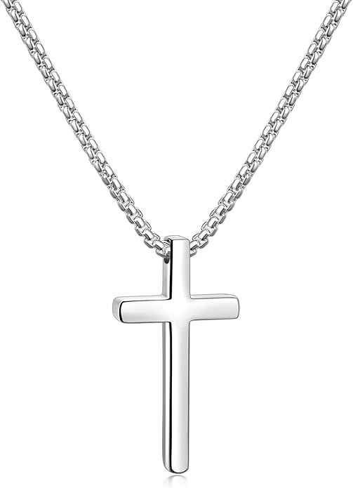 Stainless Steel Cross Necklace – Silver, Gold & Black Cross Pendant with 2.5mm Box Chain (18–24 Inch