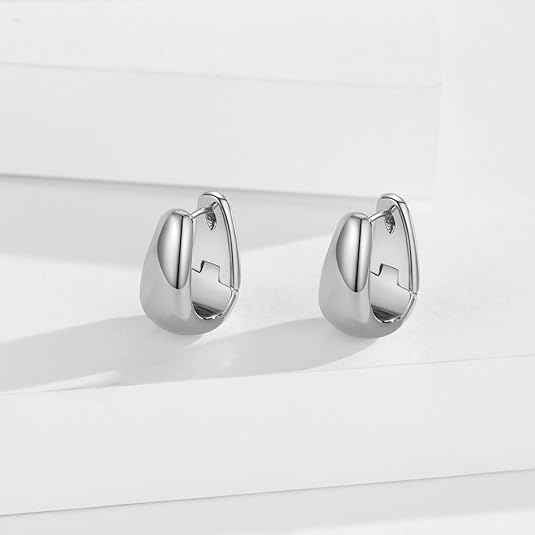 14K Real Gold Plated Oval Hoop Earrings – 925 Sterling Silver Thick Huggie Hoops for Men & Women