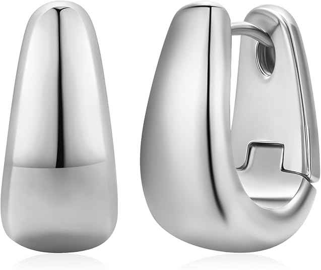 14K Real Gold Plated Oval Hoop Earrings – 925 Sterling Silver Thick Huggie Hoops for Men & Women