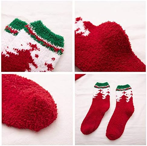 Collage of red and green fuzzy socks on a white background