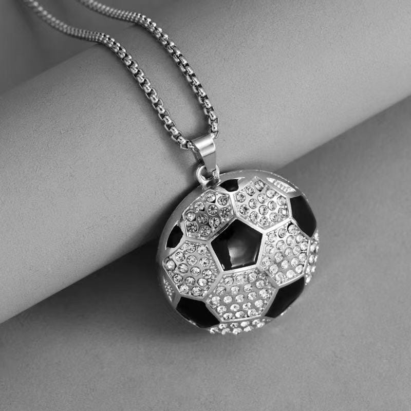 Gardira football necklace with a detailed pendant, featuring a realistic football design on a silver chain.
