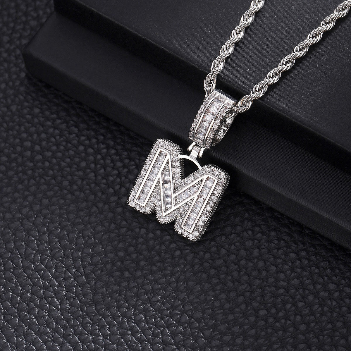 Custom iced out initial letter pendant necklace with CZ diamonds, hip hop style alphabet chain for men and women by Gardira