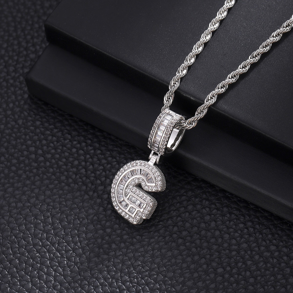 Gold custom iced out initial letter pendant necklace with CZ diamonds, hip hop style chain for men and women by Gardira.