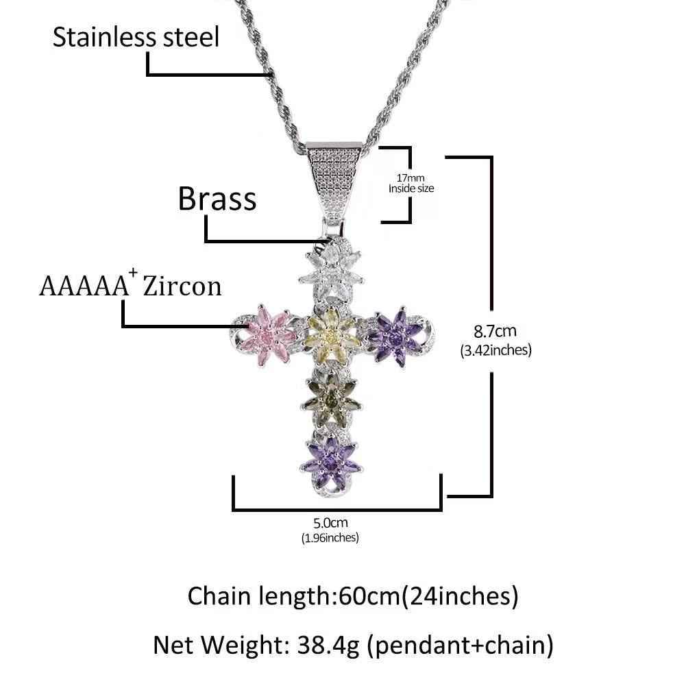 3mm 24-inch color ice flower cross zircon pendant necklace