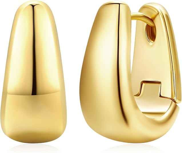 14K Real Gold Plated Oval Hoop Earrings – 925 Sterling Silver Thick Huggie Hoops for Men & Women