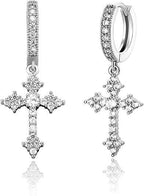 Cross Hoop Dangle Earrings – 14K Gold Plated 5A+ CZ Sterling Silver Drop Earrings for Men & Women