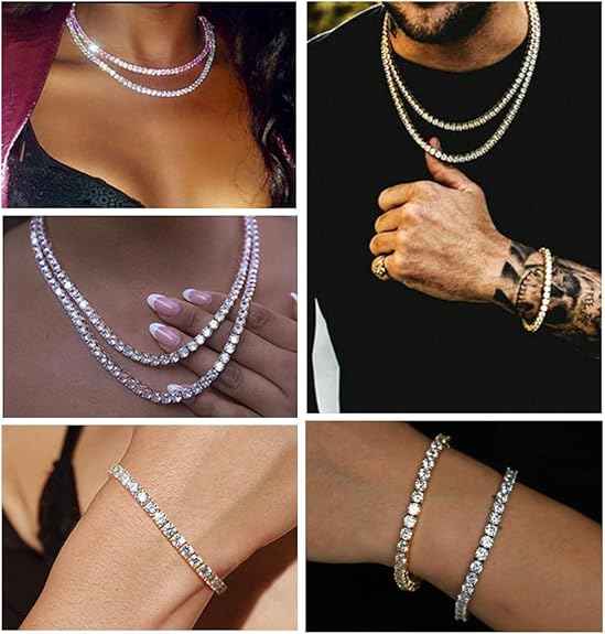 Iced Out Tennis Chain Necklace – Gold & Silver Rhinestone Diamond-Style Chain for Men & Women (18–30 Inches)