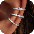3PCS Ear Cuffs Non-Piercing – 14K Gold Plated & Sterling Silver CZ Clip-On Cartilage Earrings for Men & Women