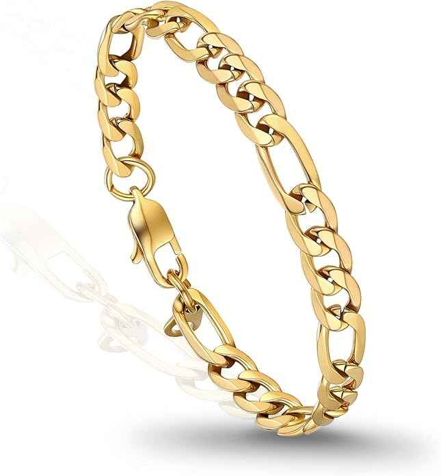 316L Stainless Steel Figaro Chain Bracelet for Men – Hypoallergenic Black, Gold & Silver Tones (6mm / 9mm, 7.5”–8.5”)